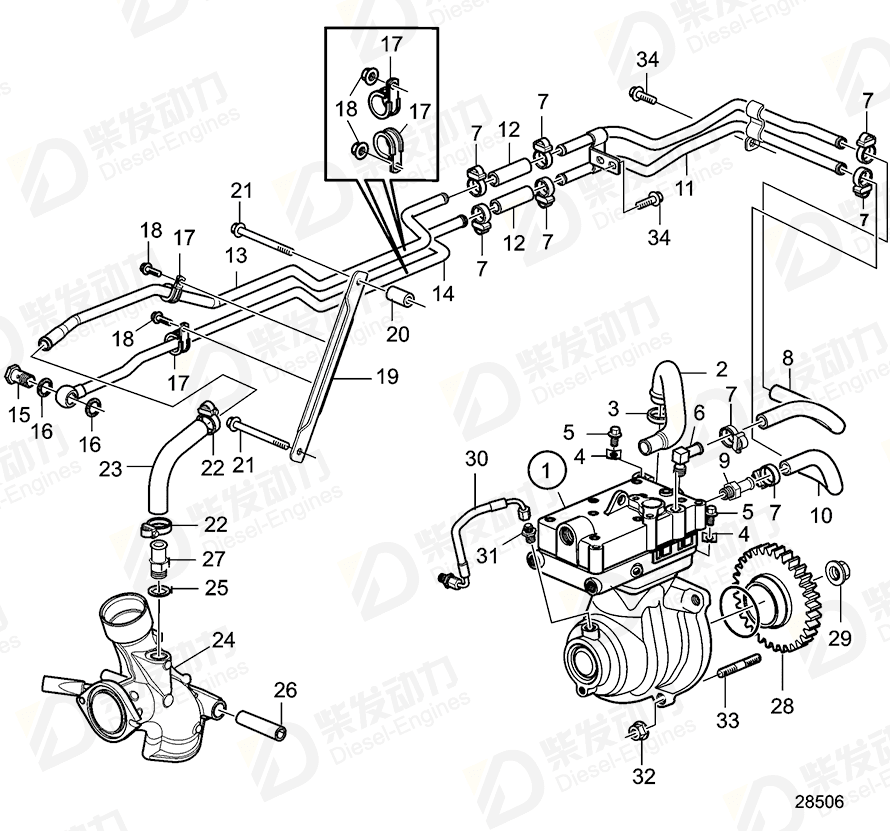 volvo penta Air compressor 22040500 Drawing volvo penta Air compressor 22040500 Drawing